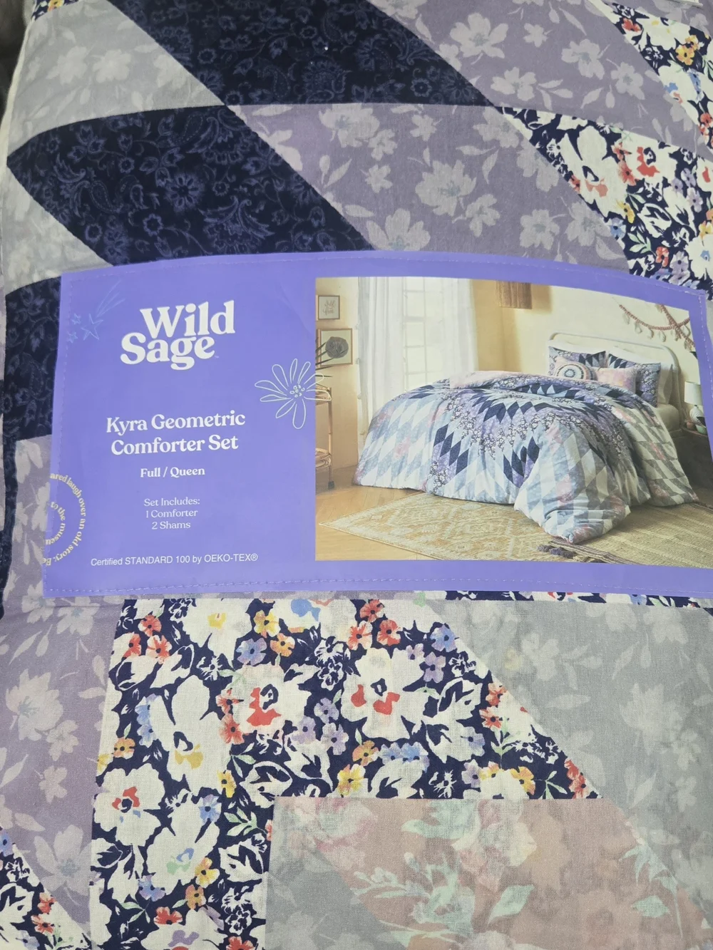 Wild Sage Comforter Set in Lavender and Navy Full/Queen